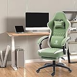 Dowinx Gaming Chair Breathable Fabric Computer Chair with Pocket Spring Cushion, Comfortable Office Chair with Gel Pad and Storage Bag,Massage Game Chair with Footrest,Green