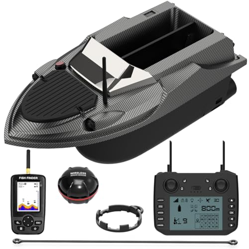 KAROYD V080 Remote Control Bait Boat with Fish Finder, 12V High-Speed RC Bait Boat with 9 Fishing Zones and 180 Waypoints