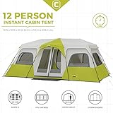 CORE 12 Person Instant Cabin Tent | Large 3 Room Family Pop Up Tent for 2 Minute Camp Setup | Included Storage Pockets for Camping Accessories