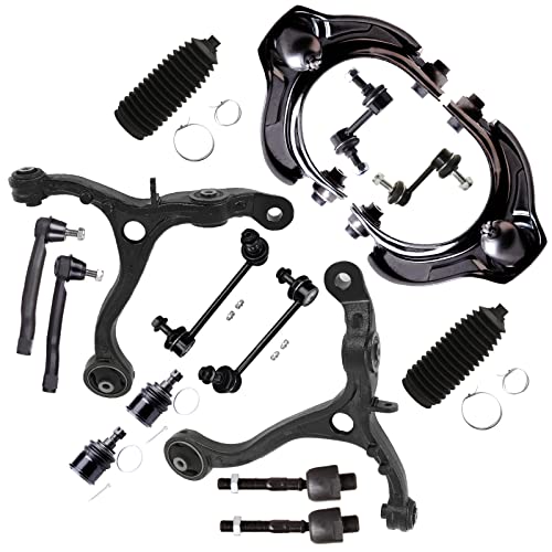 SCITOO 16pcs Front Suspension Kit Lower Upper Control Arm with Ball Joint fit 2008-2012 for Honda for Accord Outer Inner Tie Rod End w/Steering Boot Sway Bar Link