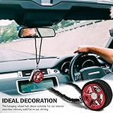 TSTESE Car Wheel Hub Shape Ornament Rearview Mirror Hanging Rear View Swinging Decorations Pendant Unique Decor Automotive Decoration Interior Ornaments Zinc Alloy Charms Accessories (Red)