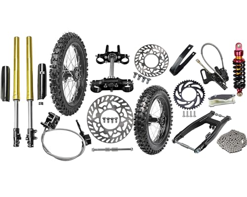 YC Yier Front Forks + Rear SwingArm Kit 14" 12" Complete Wheel 80/100-12 60/100-14 Tire and Rim Disc Brake Assembly for Dirt Pit Bike Apollo CRF50 SSR 70cc 110cc 125cc Taotao DB14 XR70