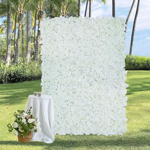 White Flower Wall Backdrop Panels 3.5ft x 4.6ft Artificial 3D Silk Hydrangea Floral Wall Mat Wedding Background for Bridal Shower Birthday Party Photo Decor