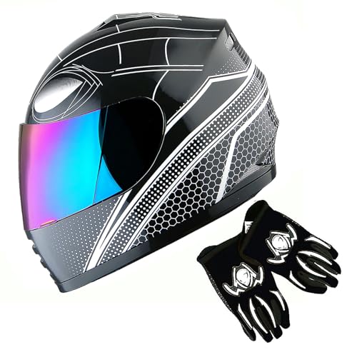 1Storm Youth Kids Motorcycle Full Face Helmet Street Bike BMX MX Spider All Black + MG Youth Glove Bundle