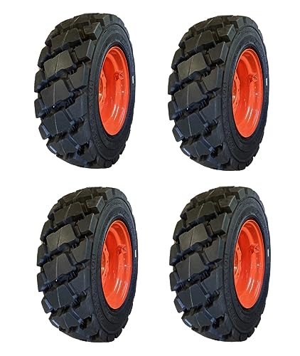 Set of 4-Heavy Duty 10-16.5 Forerunner SKS-7 Skid Steer Tires on Wheels/Rims (8 lug) for Bobcat S130, S150, S160, S175, S185, S205, S530, S450, S510, S570 & more -12PLY-10X16.5