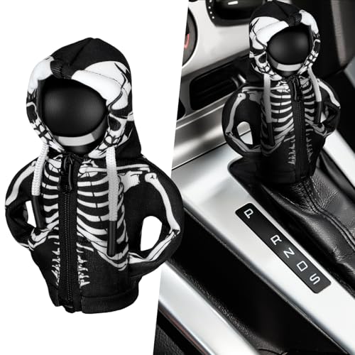 Wonderjune Halloween Car Gear Shift Hoodie Decoration Funny Gear Shift Cover Mini Universal Knob Hoodie Cover for Automotive Car Interior Accessories Gadgets Gift(Black,Skull)