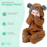 Fleece Baby Bunting Bodysuit – Infant One Piece Kids Hooded Romper Outerwear Toddler Jacket Bear - Brown 3-6 Months