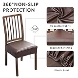 NILUOH Waterproof Seat Covers for Dining Room Chairs Set of 4, Pu Leather Chair Seat Slipcovers Dining Chair Cover Removable Washable Chair Protctor Cover, Rear Covers (PU-Coffee)