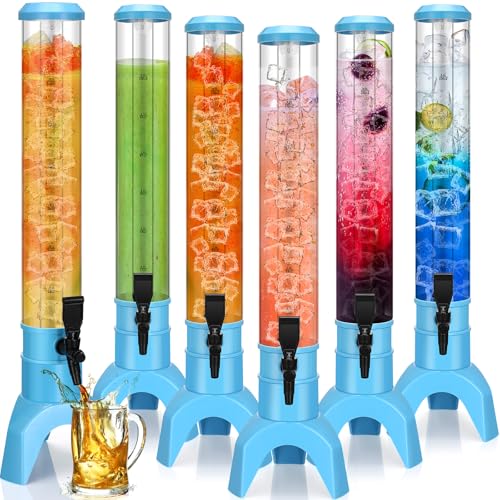 Domensi 6 Pcs Drink Tower Dispenser Mimosa Tower with Ice Tube and bottomless Mimosa lunch Beer Beverage Drink Dispenser Tower Tabletop Liquor Dispenser for Bar Party(3l,Blue)