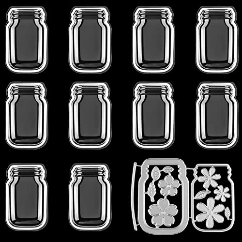 10PCS Jar Clear Plastic Shaker Domes&13PCS/Set Jar of Flower Dies for Card Making Dimensional Shaker Domes Arts Shaker Window Blister Plastic Clear Shaker Pourch Covers for Shaker Card Cutting Dies