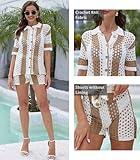 KANSOON Two Piece Short Set for Women Knit Crochet Short-Sleeve Button Up Shirts and Shorts Outfits Tracksuit Khaki S