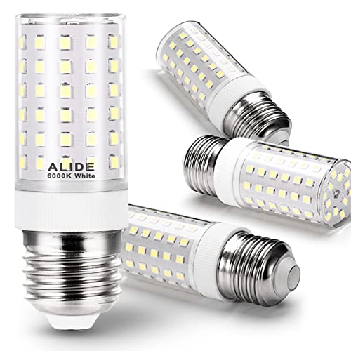 ALIDE E26 100W Replacement LED Candelabra Corn Bulbs,6000K Bright Daylight White,E26 E27 12W LED Light Bulbs 1200LM for Ceiling Fan Chandelier Pendant Lighting Refrigerator,Non-dimmable,4 Pack