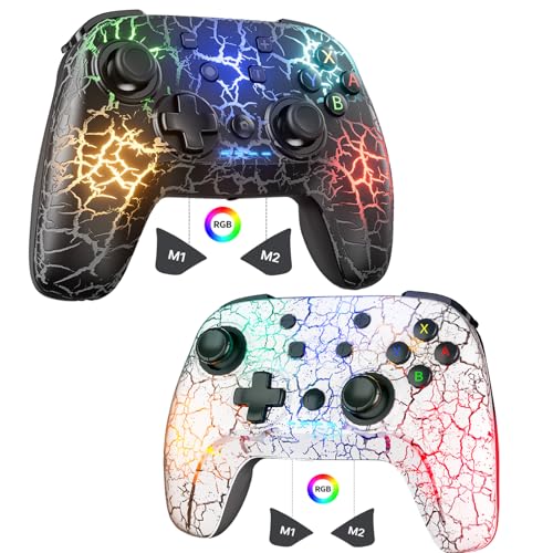 2 Pack Wireless Switch Controller, Compatible with Switch/Switch Lite/OLED/PC, 1000mAh Switch Pro Controller with 9 Color LED, Programmable, Dual Vibration,6-Axis Gyro, Motion, Turbo, Share, Wake Up, Screenshot