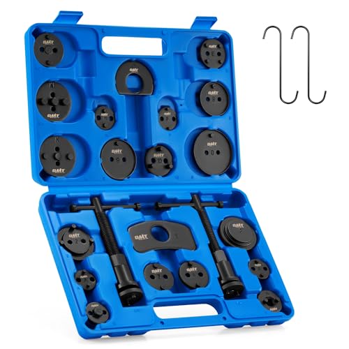 Orion Motor Tech Brake Caliper Wind Back Tool Kit, 24pc Brake Caliper Compression Tool Set with Thrust Bolt Assemblies Retaining Plates Caliper Hangers 18 Disc Adapters, Brake Caliper Tool, Blue Case