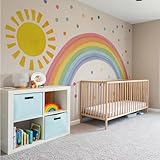 Watercolor Rainbow, Sun, Polka Dots Wall Decal for Kids Room, Nursery, Baby Room Wall Decor, Polka Dots Wall Mural, Rainbow Wallpaper, Full Rainbow Wall Decal (Rainbow-Sun-Polkadots, XXLarge)