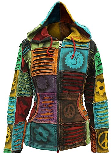 Shopoholic Fashion Slashed Patchwork Pixie Hippie Hoodie Jacket for Women, Lightweight Zip Up Sweater Cardigan (M) Multi