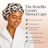 Kitsch Luxury Shower Caps for Women Reusable Waterproof - Large Shower Cap for Women and Men, Non-slip, Quick-dry Hair Cap for Long & Short Hair, Comfortable and Stylish Design - Leopard