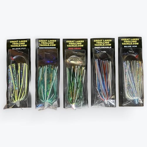 5 Pack 4" Salmon Trolling Fly & Leader Rig UV & Glow
