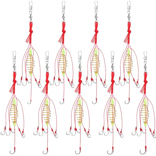 Teenyyou 9 Pcs Fishing Hooks Kit 6#-14# Carp Bait Trap with Spring Feeder Rig Fishing Tackle Lures(Red,4 Hook)