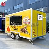 BELYOO BBQ Trailer, Fast Food Trailer foe Sale Mobile Kitchen Trailer with Concession Window, Commercial BBQ Truck Trailer with Porch, Enclosed Street Food Trailer Caravan for Business