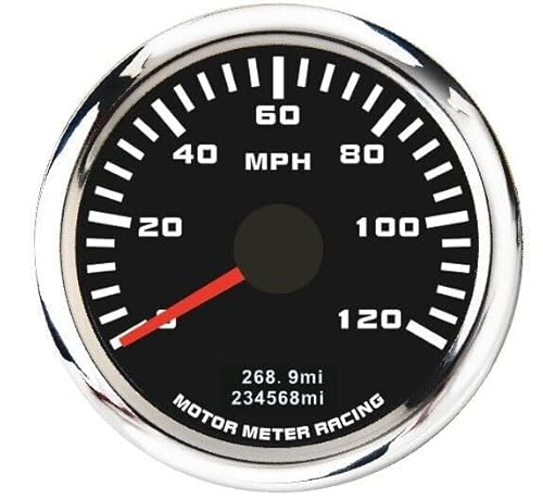 MOTOR METER RACING W Pro Series 52mm 2-1/16" GPS Speedometer Digital Odometer 120 MPH Black Dial White LED Waterproof for Car Truck Marine Boat Yacht Motorcycle