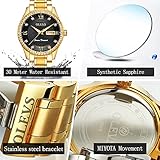 OLEVS Mens Watch Gold Watches for Men Waterproof Diamonds Stainless Steel Big Face Black Dial Classic Casual Dress Analog Quartz Wristwatch Gifts with Day Date Calendar Luminous Two Tone