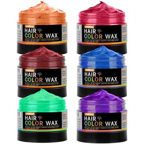 4oz Temporary Hair Color Wax for Men Women Kids Daily Party Christmas DIY Washable Hair Chalk Natural Instant Hair Color for Women Temporary Hair Dye for Child (Green&Purple&Orange&Pink&Red&Blue 6pcs)