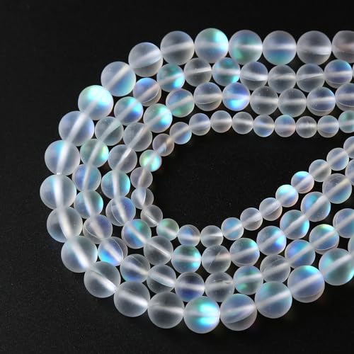 10MM 38PCS Natural Mystic Aura Quartz Beads Frosted Matte White Rainbow Round Loose Beads Jewelry Making DIY Bracelet