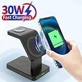 3 in 1 Magnetic Wireless Charger Stand for iPhone 15 14 13 12 Pro Max Apple Watch 1-8 AirPods Macsafe Fast Charging Station Dock (black)