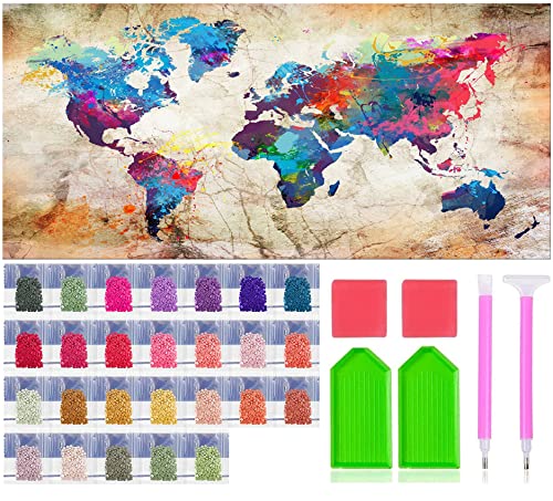 JesMolla DIY 5D Full Square Diamond Painting by Number Kits for Adults, Diamond Painting Kits Square Full Drill Diamond Art Kit Picture Craft for Home Wall Art Decor, 15.8"x31.5" (World Map)