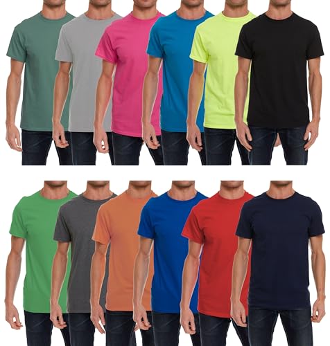 SOCKS'NBULK 12 Pack Mens Cotton Crew Neck Regular T-Shirts Bulk Short Sleeve Lightweight Tees Mix Colors, Size (Mix Color, X-Large)