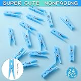 48 Pieces Baby Pacifiers Party Favors with 24 Plastic Pacifiers and 24 Mini Clothes Pins Transparent Baby Showers Pacifiers Necklace Baby Girl Boy Pacifier Necklace for Party Favor(Blue)