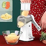 Rotary Cheese Grater Shredder 5-in-1 Tumbling Box Mandoline Vegetable Julienne Slicer Waffle Cutter Nut Chopper with Handle and Strong Suction Base