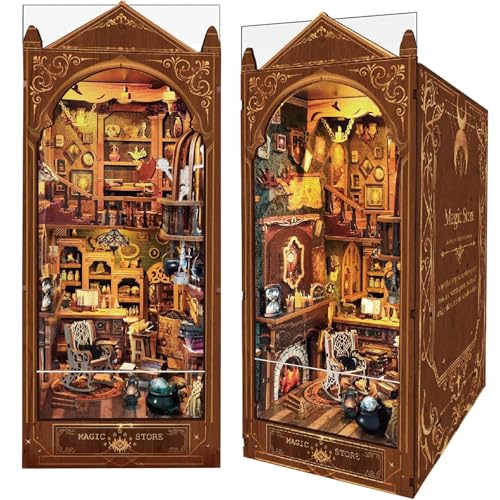 Book Nook Kit, Magic Store Dollhouse Booknook Bookshelf Insert Decor Alley DIY Miniature House Kit with Led Light Crafts for Adults and Teens to Build-Creativity Model Gift