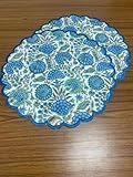 Ridhi Bo-ho Round Place Mat Easter Floral Cotton Washable Placemats 15" Round Embroidery Block Print Table Mat (Pack of 4-15 Inch Round, Asparagus Green)