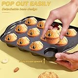 Dualshine 3Pack Mini Cheesecake Pans Removable Bottom, Mini Cupcake Pans 12 Hole Mini Muffin Pan Nonstick Carbon Steel Round, Square, Heart-Shaped Mini Muffin Tin for Pancakes, Mini Cheesecakes