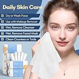 PoeticEHome Soft Dry Wipe 6 Pack, 100% Cotton Face Tissues, Lint Free Facial Cleansing Towels Disposable, Extra Thick Dry and Wet Use for Sensitive Skin, Makeup Removing, Surface Cleaning (600 Count)