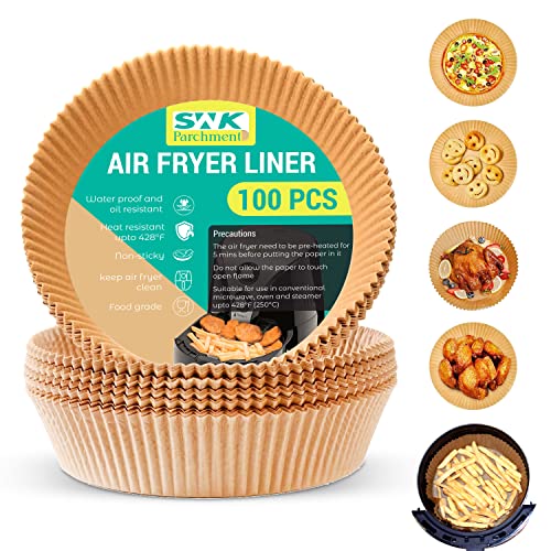 Air Fryer Disposable Paper Liner- 100PCs Non-stick Disposable Cooking, Roasting, Baking Parchment Paper Sheets, 6.3 in Round Air Fryer Liner, Oil-Proof, Water-Proof & Food Grade Material Oven Liner