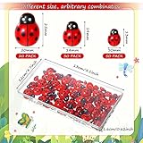 Hicarer 100 Pieces Ladybug Decor Flatback Resin Tiny Ladybug Epoxy Pendants Mini Ornaments with Box for DIY Craft Cloth Pen Box Home Decoration, 3 Sizes(Ladybug,Red)