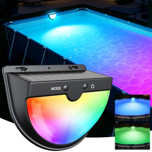 Solar Pool Lights for Above Ground Pools, Solar Powered Pool Lights with 10 Lighting Modes, 2025 Upgraded Frame Pools Solar Light, RGB Outdoor Waterproof Swimming Pools Light, Pool Accessories 1PK