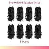 The BOHOBABE Crochet Passion Twist Hair Pretwisted 10 Inch Short Pre-looped Passion Twist Crochet Braiding Hair 8 Packs Natural Black Women Crochet Braids (1B)