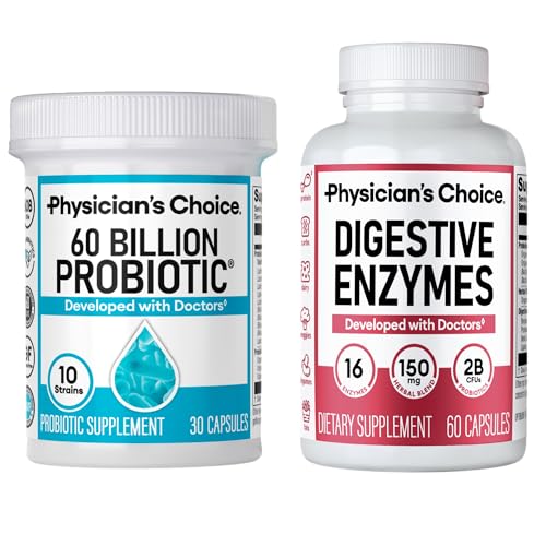 Physician's CHOICE Advanced Gut Health Bundle: 60 Billion Probiotics 30ct + Digestive Enzymes 60ct for Digestive, Gut, and Immune Health Supports Occasional Constipation, Diarrhea, Gas, and Bloating