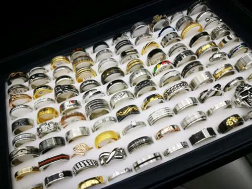 Wholesale 100pcs Bulk Lot Mixed Stainless Steel Rings Men's Fashion Wedding Ring-Men-50pcs
