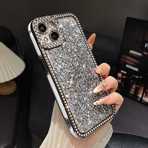 FABSPARK Case for iPhone 11,Glitter Crystal Diamond Rhinestones Sequin Shiny Bling Sparkly Glossy Luxury Electroplated Case,Aesthetic Cute Full Protection for iPhone 11,Black