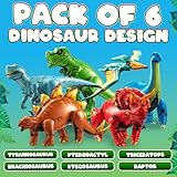 Inflatable Dinosaur Toys for Kids (Pack of 6) Blow-Up Vinyl Dinosaur Balloons Self-Standing Birthday Decorations for Themed Jurassic Party Decorations Supplies Decor & Pool Floats for Boys & Girls