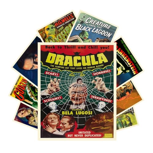 Vintage Horror Movie Posters Set of 9 – Classic Scary Monster Wall Art Prints – Retro Thriller Film Decor for Man Cave, Home Theater, Bedroom, Living Room 8x10 Inch Unframed