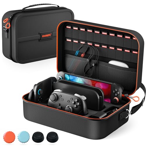 COOWPS Switch 2 Case for Nintendo Switch 2(2025), Hard Shell Full Protection All-in-One Carrying Case with 4pcs Thumb Grip Caps, 20 Game Card Slots, for Switch 2 Accessories Pro Controller, Black