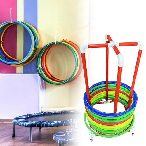 Rolling Hula Hoop Storage Rack with Wheels, Lightweight Gymnastics Hoops Organiser PVC Shelf, Removable Nursery Hoola Exercise Display Cart(35cm (13 3/4"))