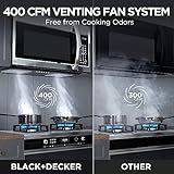 BLACK+DECKER EM044KB19 Over The Range Microwave Oven with One Touch, 1000 Watts, 400 CFM and Sensor Cooking, OTR 1.9 Cu.ft