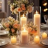 Set of 12 White Pillar Candles with Glass Cylinder Vases Clear Hurricane Glass Candle Holders for Centerpieces Ideal for Weddings Parties and Decor Sandraheer